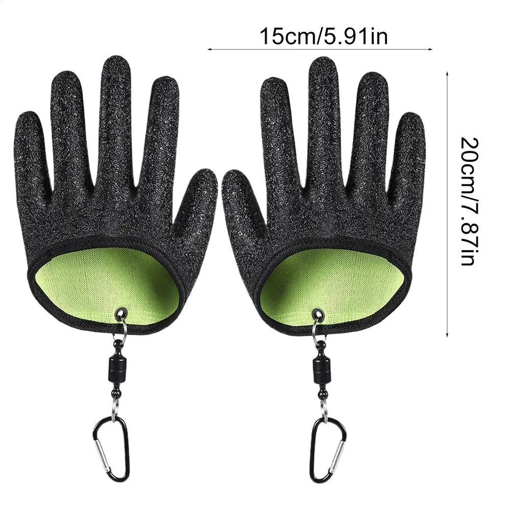 2PCS Waterproof Fish Handling Gloves, Anti-Slip Fishing Gloves with Magnet Clip, Professional Fisherman Accessories