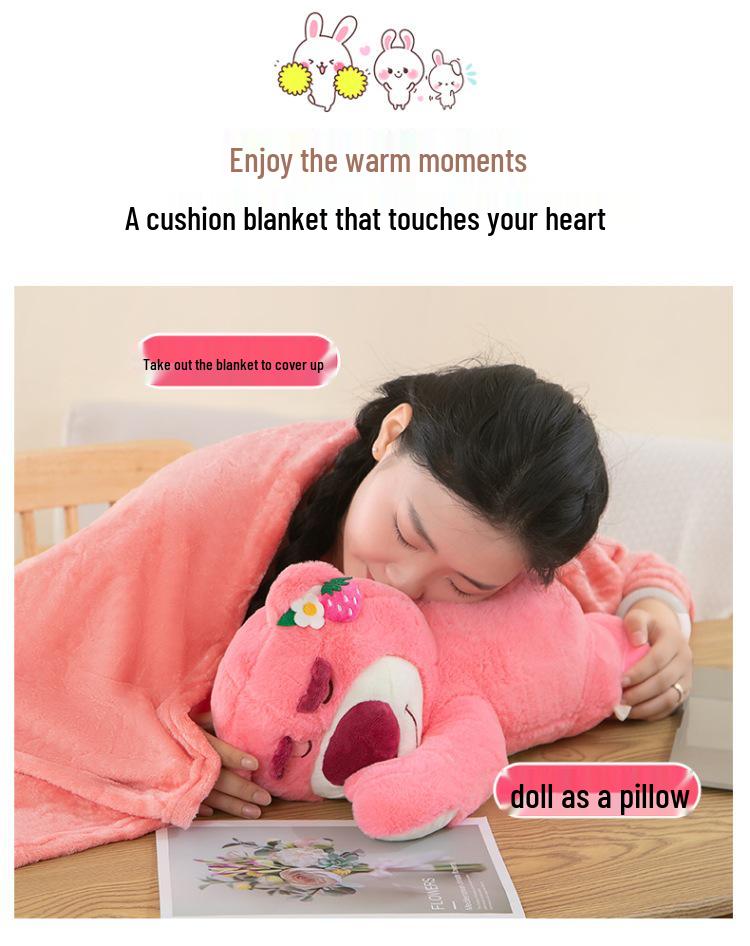 Strawberry Hugging Pig & Little Bear Plush Toy Blanket – Dual-use Nap & Travel Comfort for Kids