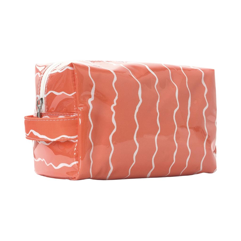 Wavy Pattern PVC Cosmetic Bag Large Capacity Waterproof Travel Toiletry Organizer Portable Storage Pouch with Handle for Bathroom