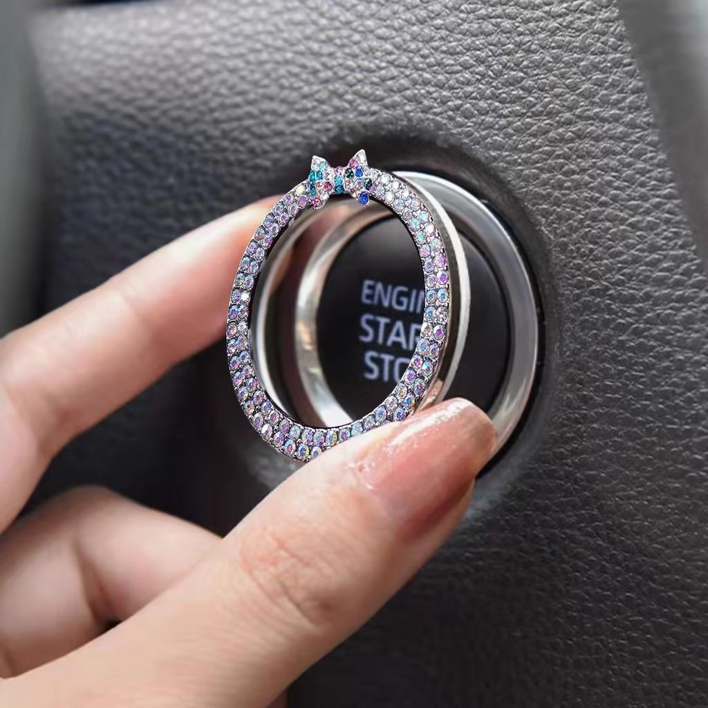 2pcs Hot Sales Rhinestone Car Start Button Decoration Circle Diamond Butterfly One Click Start Button Engine Start Stop Stickers