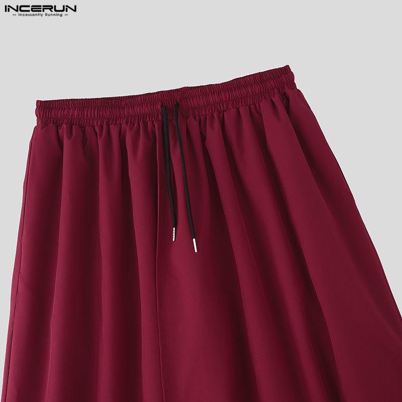 INCERUN Men Elastic Waist Irregular Layers Casual Long Pants Trousers