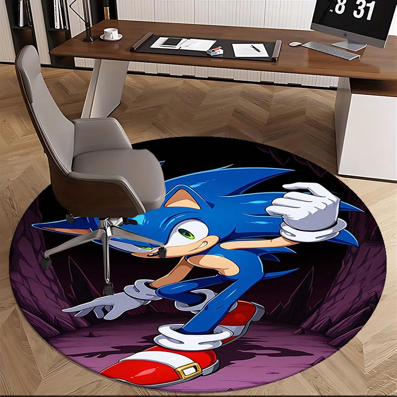 1pc Sonic the Hedgehog Round Carpet - Anime Design Office Chair Mat, Non-Slip Rug for Home Decor, Seasonal Gift, Suitable for Office, Living Room
