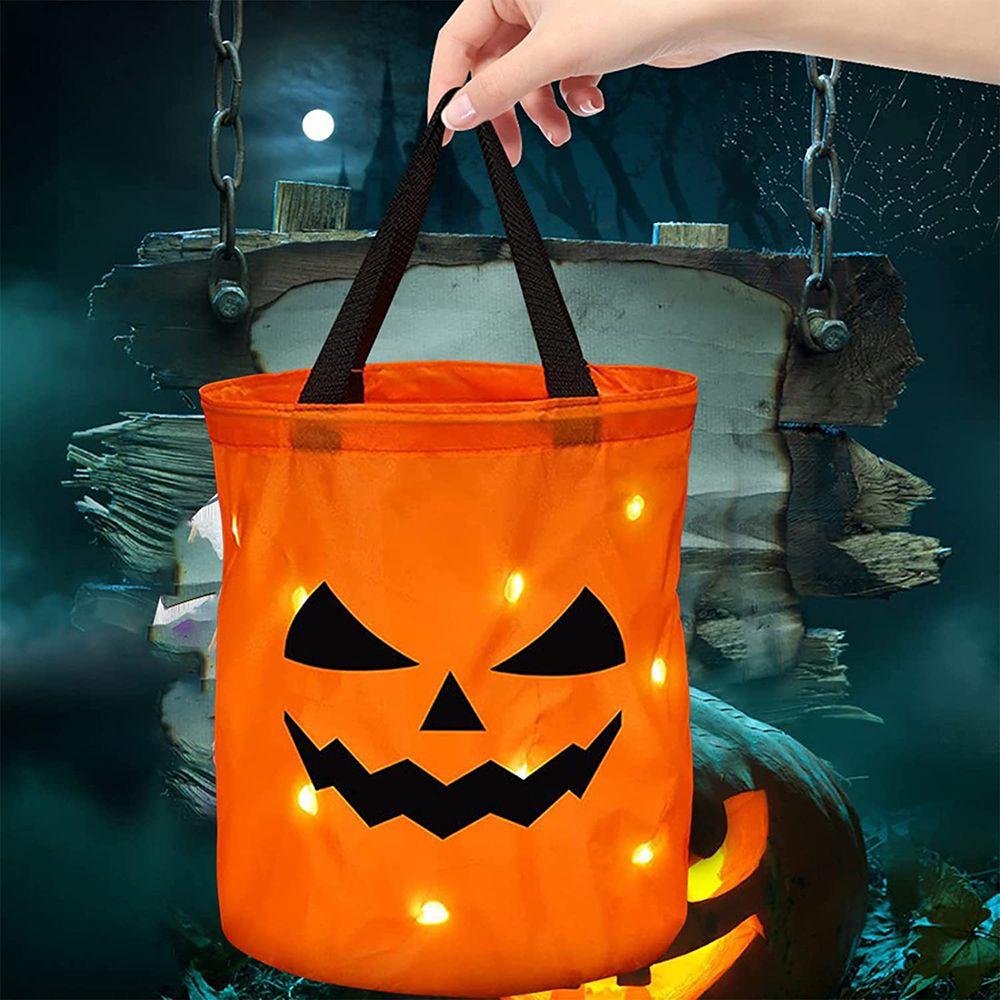 Grimace Party Pocket Trick or Treat LED Light Pumpkin Tote Bag Halloween Candy Bags Ghost Festival