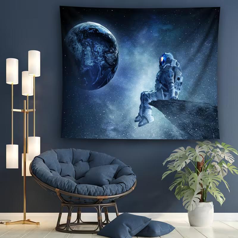 2D Deep Space Astronaut Tapestry Starry Sky Planet Wall Hanging