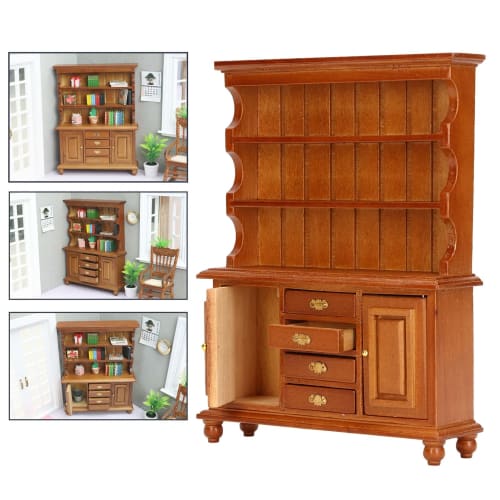 Dollhouse Shelf with 4 Open Drawers Miniature Retro Dollhouse Decoration 1:12 Dollhouse Study Living Room