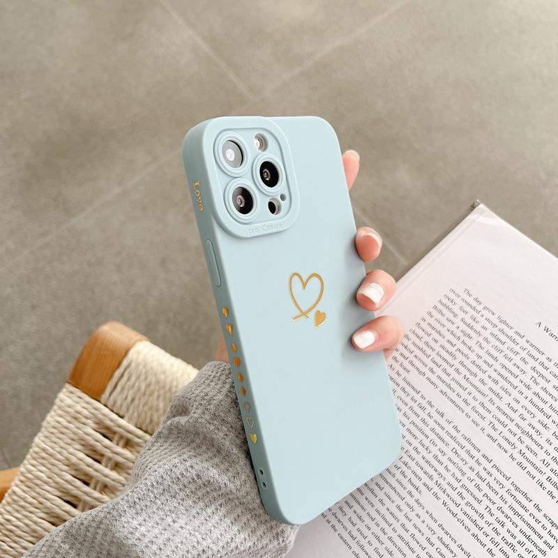 Love Heart Matte Silicone Phone Case For iPhone 11 12 13 14 15 Pro Max XS X XR 7 8 15 Plus SE 2020 Camera Lens Protection Cover