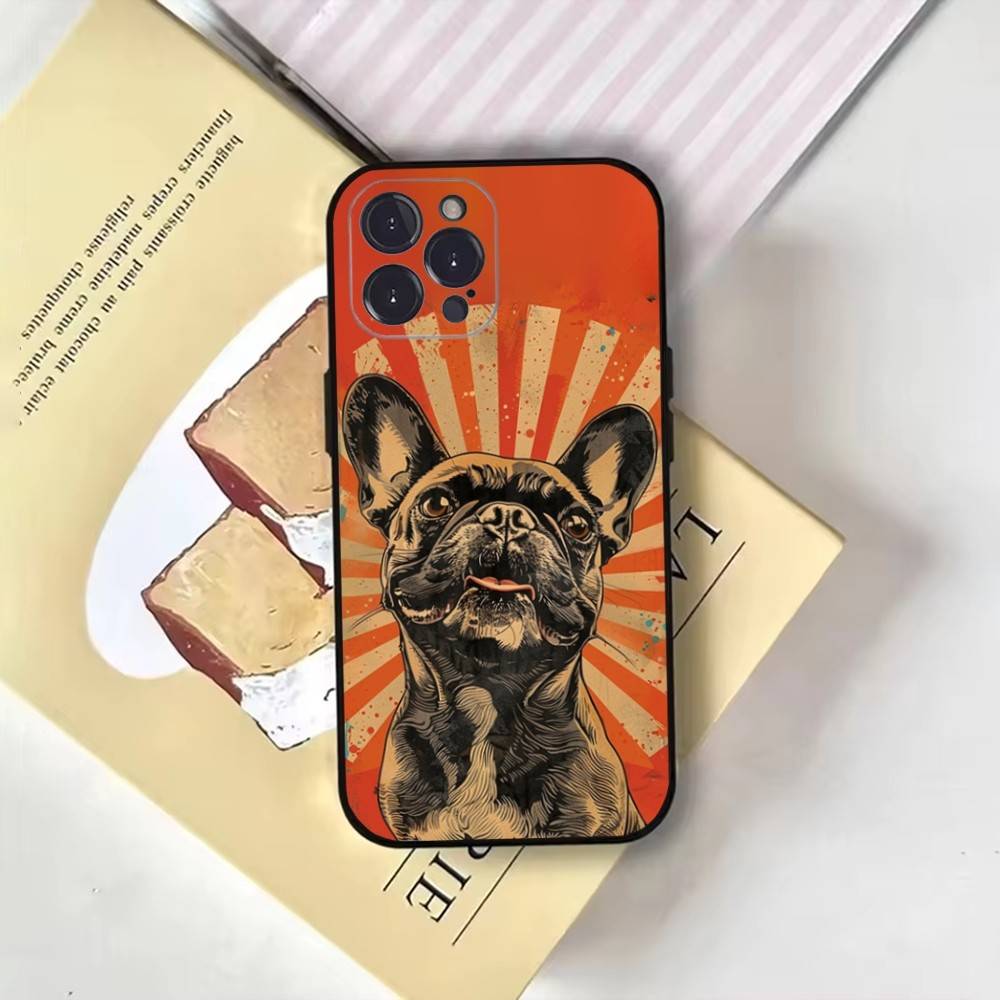Cartoon Französische Bulldogge Handyhülle Für iPhone17,16,15,14,13,12,11 Plus,Pro Max,Weiche Schwarze Hülle