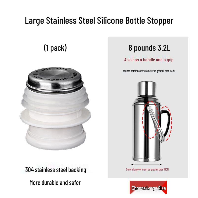 Insulated Thermos Lid with Silicone Cork and Wooden Top for Hot Water Bottles