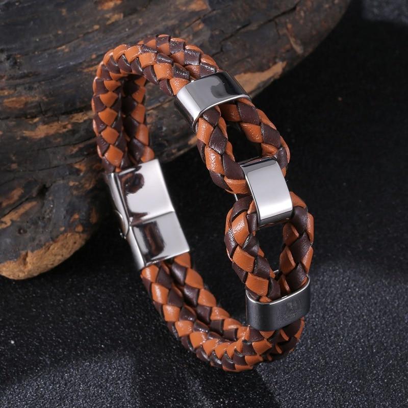 Fashion Men's Leather Bracelet Double Layer Accessories Specially Stainless Steel Multi-Color Combination Surprise Jewelry Gift