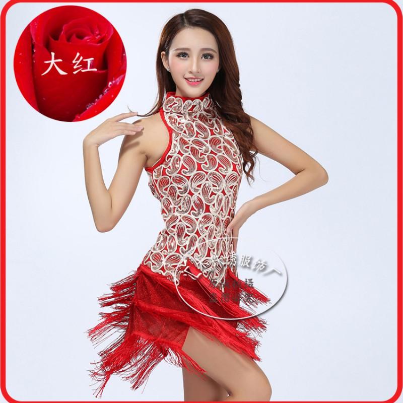Latin Dance Sequin Fringe Performance Dress Adult Stage Dancewear Women