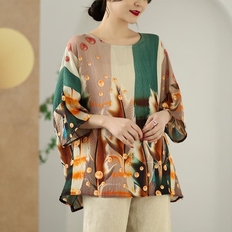 

Dimanaf 2025 Plus Size Пуловер Летняя футболка Женская Цветочный Принт Короткий Рукав Свободные Топы Оверсайз Футболки One Size бежевый