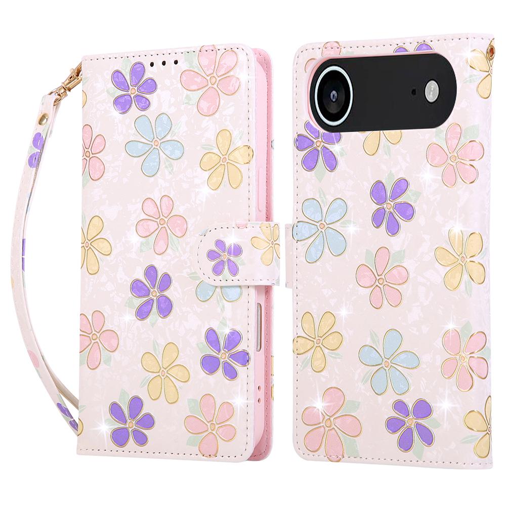 For iPhone 17 Air Case RFID Blocking Flower Leather Phone Cover with Wrist Strap
