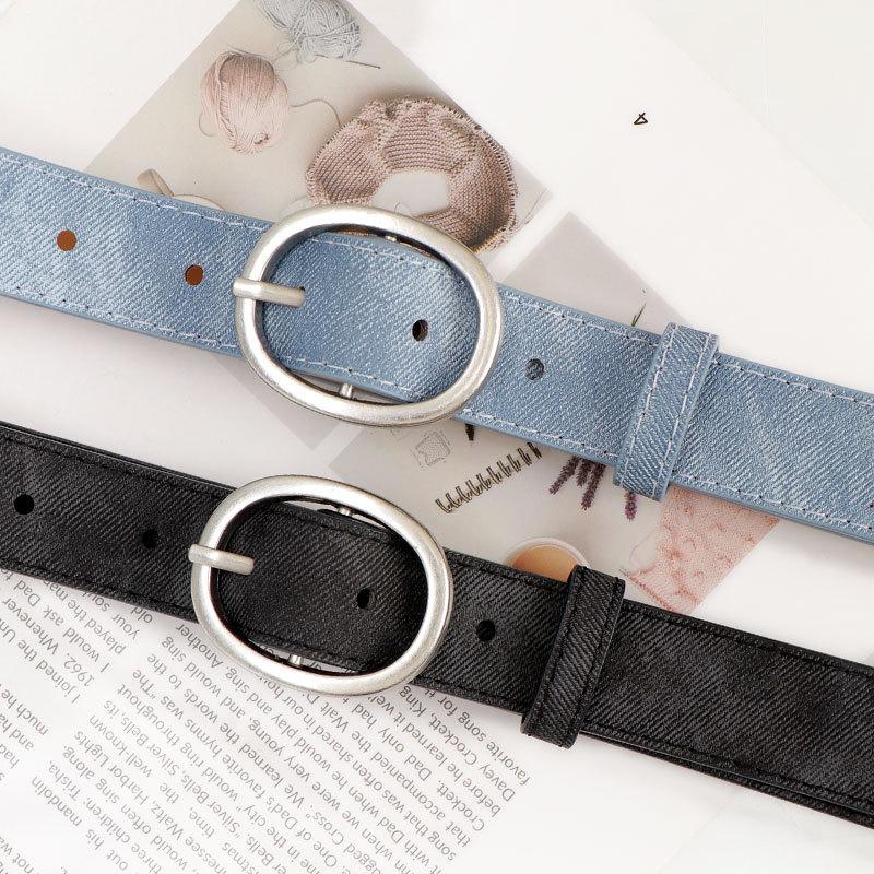 New Women's Belt Personalized Denim Leather Belt Casual Simple Jeans Decorative Pin Buckle Belt Women