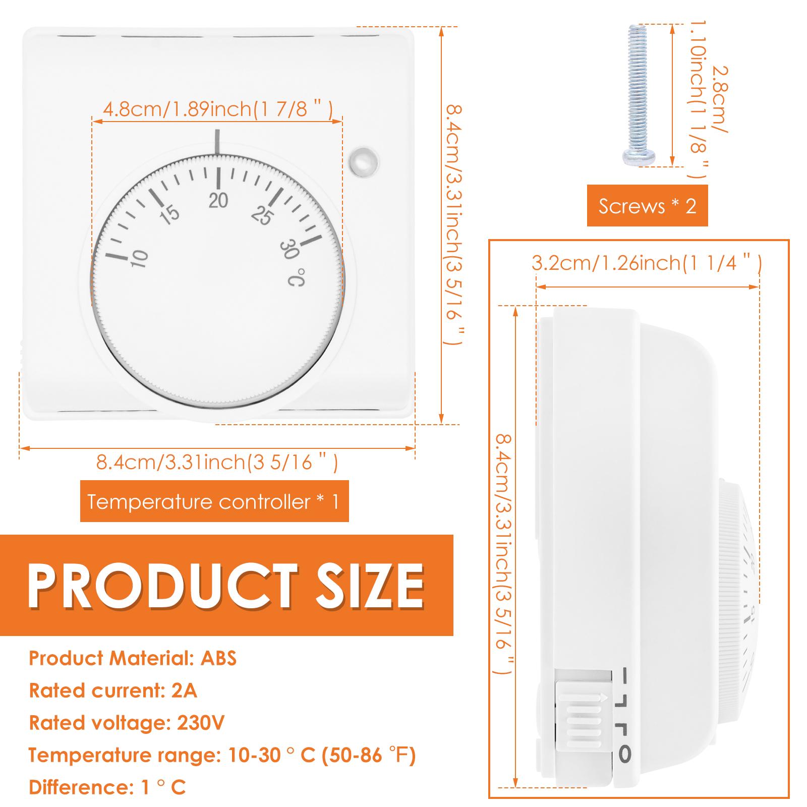 

Room Thermostat Mechanical Type with On/Off Switch for Floor Heating Compatible with Boilers for Combi and System Boiler білий