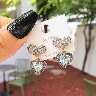 Boucles d'oreilles Srahi Gem en forme de cœur Zirconium Couleur Double