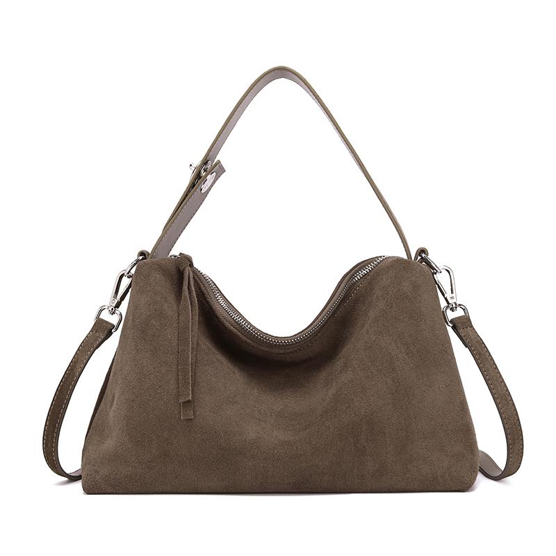 

Women Genuine Leather Shoulder Bags Lady Simple Grey Brown Bost Tote Soft Matte Suede Cow Leather Women s Handbag Shoulder Bag 30x13x18cm серый