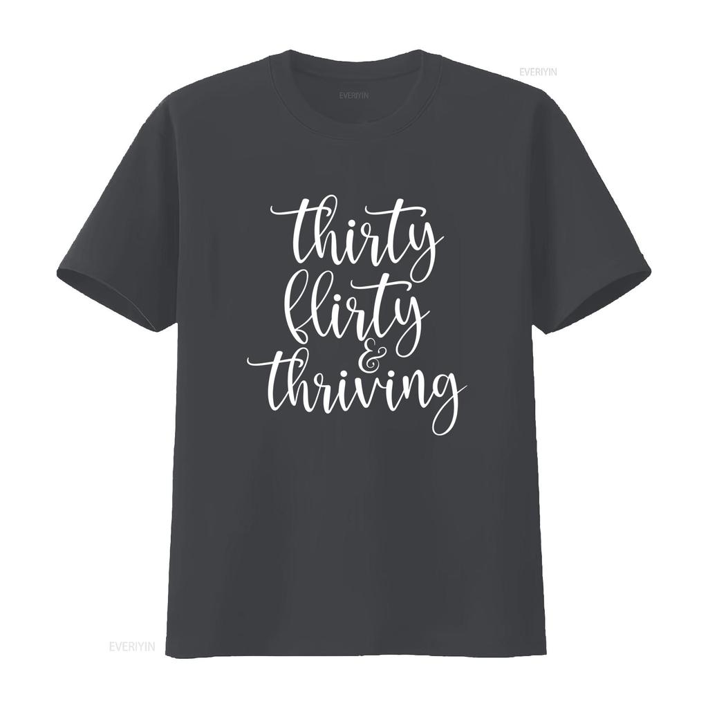 30Th Birthday T Shirt Thirtieth Party Thirty Flirty Thriving Turning 30  vintage Washed graphic Versatile Unisex Breathable