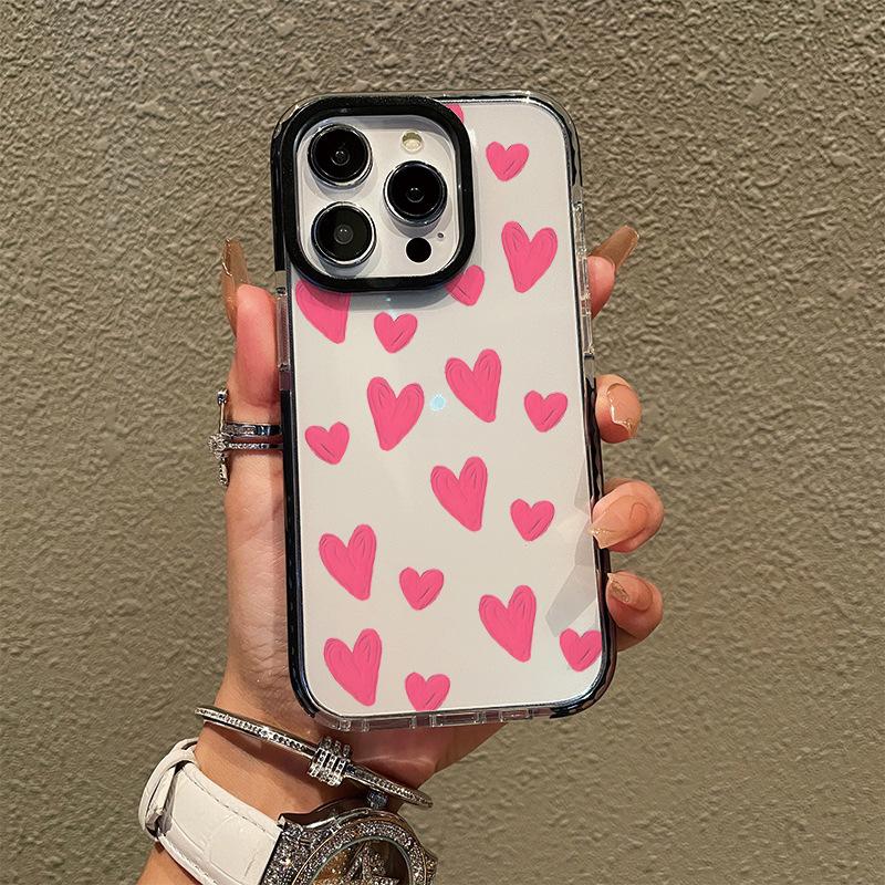 Summer new iphone14 simple powder love mobile phone case Apple 16 transparent mobile phone case 17promax girls