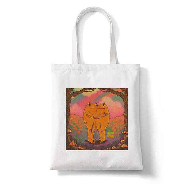 Cartoon Frog Print Women Shopping Bag Funny Animal Pattern Large Capacity Tote Aesthetics Shoulder Bag Eco Canvas Bag Handbag