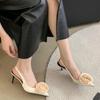 Fashion Sexy Silk Slingback Pointed Toe Women Pumps Fashion Design Flowers Thin Heels Banquet Prom Shoes