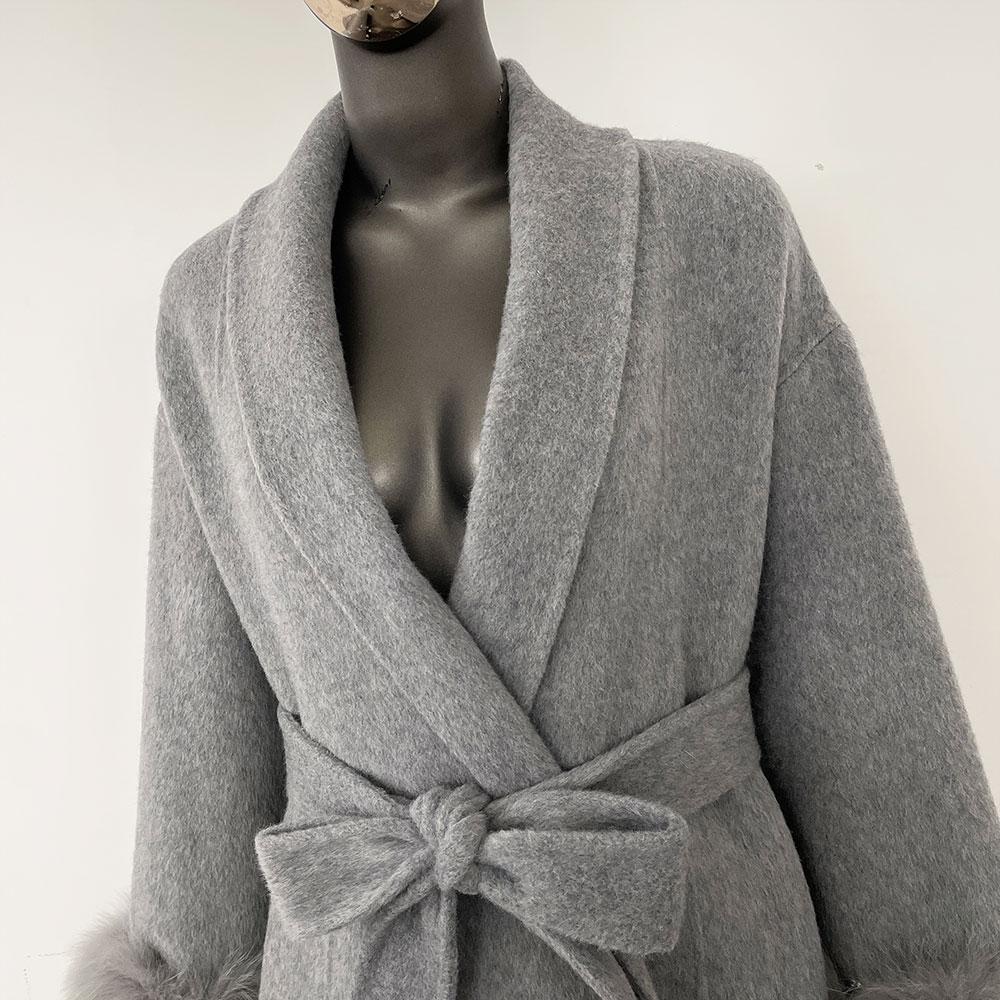 OFTBUY Oversize Loose Autumn Winter Women Coat Real Natural Fox Fur V-neck Woolen Blends Jacket Thick Warm Casual New Overwears