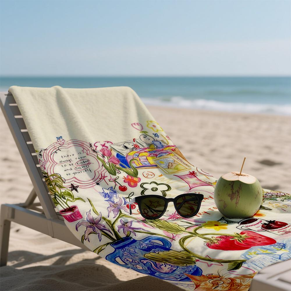 Positive Quote Doodle Oversized Microfiber Beach Towel Sand Proof Quick Dry, Absorbent for Swimming Pool Travel Camping