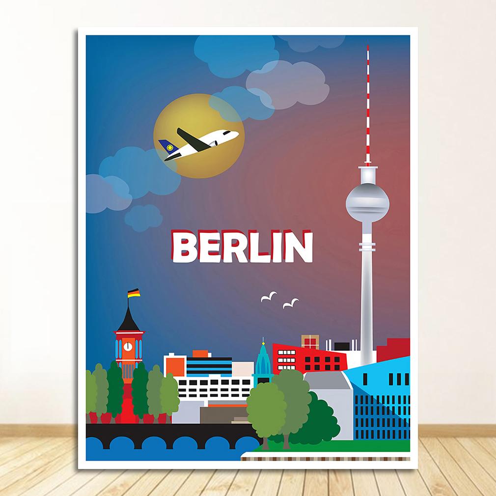 Germany Travel Canvas Paintings Vintage Wall Kraft Posters Coated Stickers Home Decor Gift Spain Madrid Bullfighting Berlin