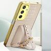 For Samsung Galaxy M35 5G Case Wristband Kickstand PU Leather+TPU 6D Electroplating Phone Cover