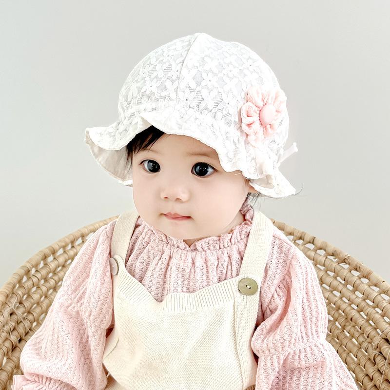 Baby Girl Lace Trim Sun Hat Spring Summer Thin Princess Bucket Cap With Tie UV Protection Breathable Outdoor Shade