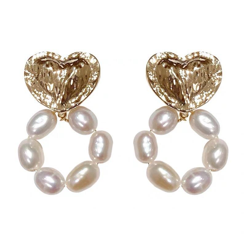 Love Freshwater Pearl Circle Earrings Women S Earrings Cold Wind Special-Shaped Rice Grains Freshwater Pearl Stud Earrings