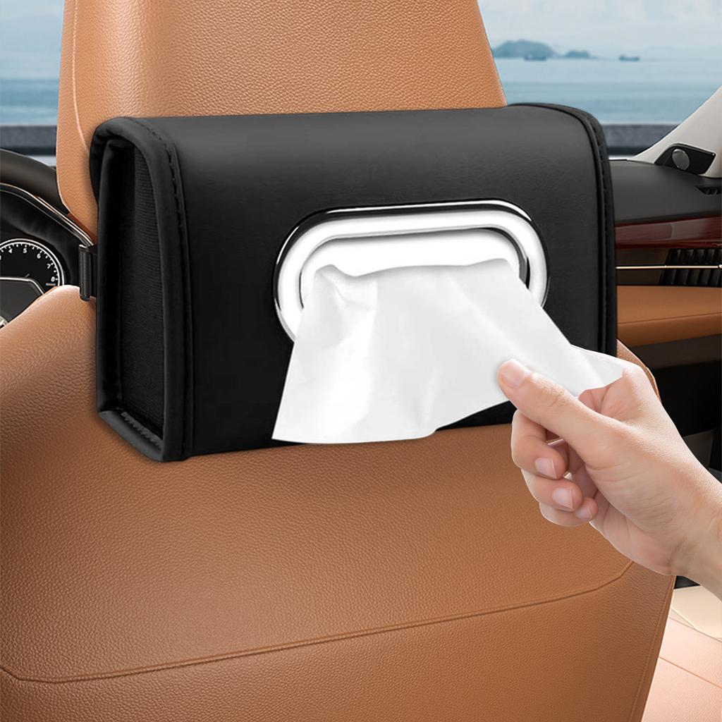 Car Tissue Holder, Tissue Box Cover Premium PU Leather Backseat Napkin Organizer