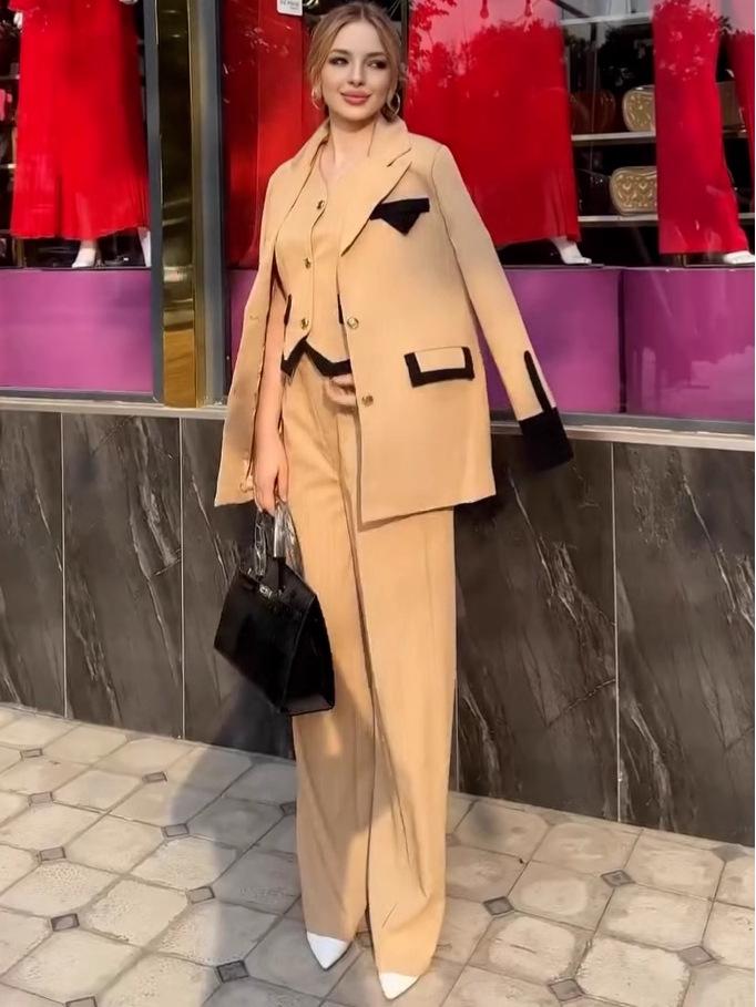 2025 Summer Three-Piece Suit: European & American Style Slimming High-Waist Blazer and Pants Set