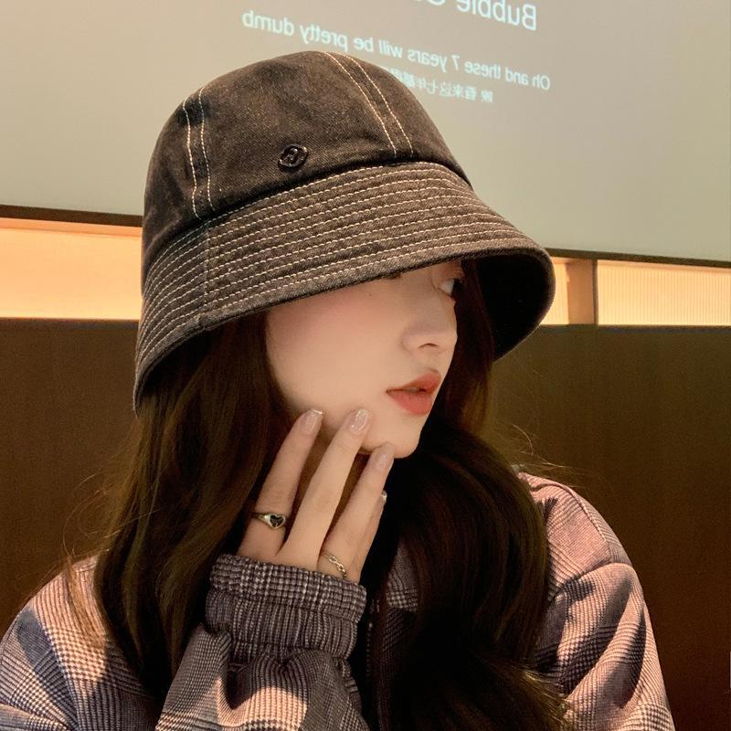 

Весна и осень новая шляпа женская шляпа-ведро осенняя тонкая для маленького лица маленькая шляпа-ведро One Size