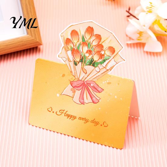 Foldable Note Cards 10Pcs 3D Bouquet Greeting Card, Thank You Best Wishes Card Folding Floral for Mother's Day Father's Birthday