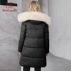 HaiLuoZi 2024 New Women's Winter Coat Faux Fur Collar Hooded Thickened Organic Cotton Jacket Solid Color Large Pockets Ladies Jacket 626
