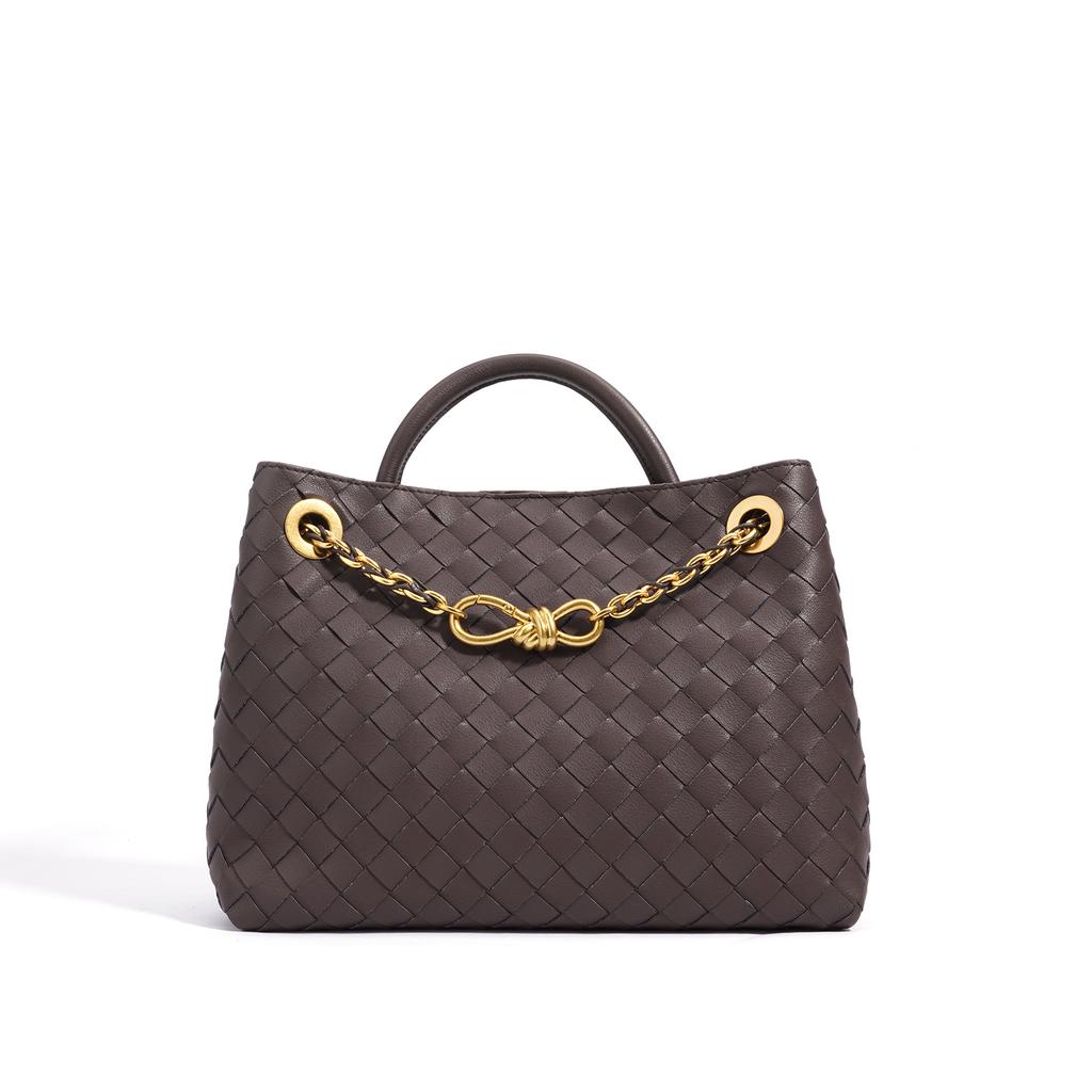 Woven Cowhide Metal Rope Buckle Shoulder Bag Fashion Trend Niche Portable Commuter Spot Model