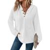 Women's Fashion Long Sleeve Drawstring Hooded Button V-neck Casual Hooded Sweatshirt Top