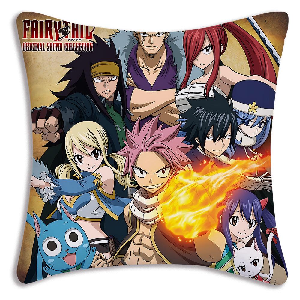 Anime Fairys tails Pillow Covers Cartoon Sofa Decorative Home Double-sided Printing Short Plush Cute Cushion Cover