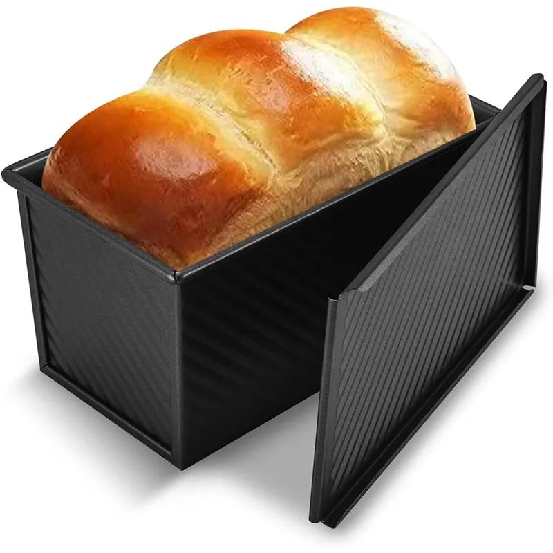 Carbon Steel Rectangle Corrugated Toast Box Mold with Cover Bread Baking Mould Pullman Loaf PanCake Toast Non-Stick Toast Box