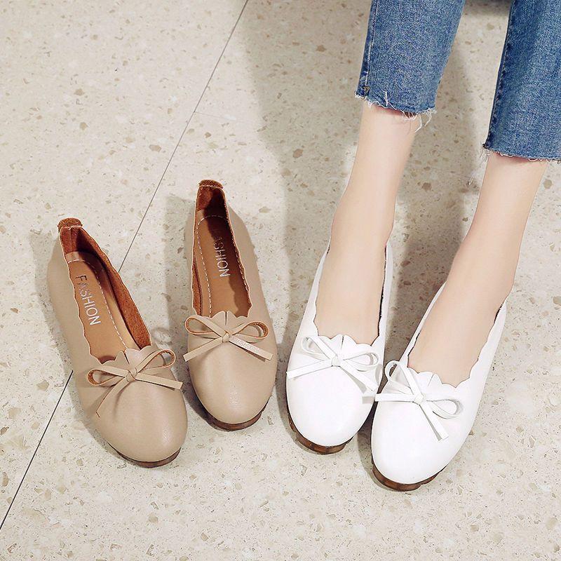 Women's Shallow Mouth Single Shoes Spring New Butterfly Bow Flat Bottom Anti Slip Comfortable Casual Soft Sole Shoes
