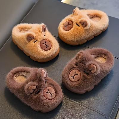 Autumn Winter Warm Cotton Slippers Cute Capybara Kids Slip-On Shoes Boys Girls Soft Non-Slip Lightweight Youngsters Footwear
