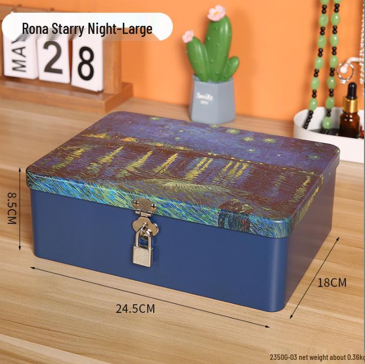 Lockable Retro Tin Box for Cosmetics, Documents, and Jewelry Storage