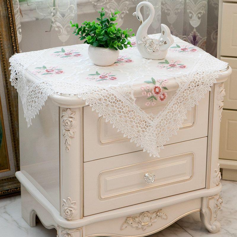 High-End Embroider Bedroom Nightstand Cover Fabric Craft Cover Cloth Embroidered Idyllic European Dust Towel Tablecloth Tablecloth Square Towel