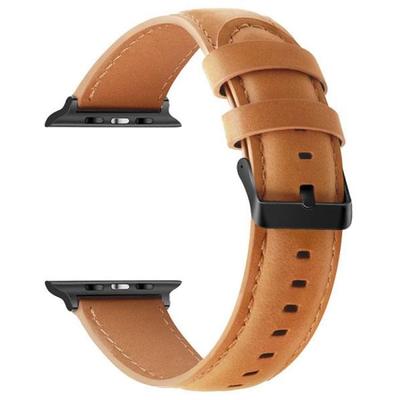 Leather Bracelet - MY-MONTRE - For Apple Watch 42/44/45/49mm - Light Brown - Calfskin - Adjustable Buckle