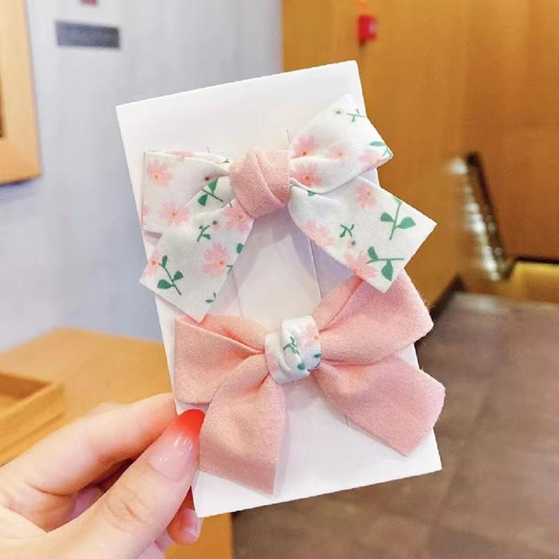 New 2Pcs Children's Bow Flower Hair Clips Korean Girls Side Bangs Hair Clips Sweet Girls Cute Headwear