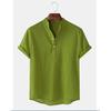 Men's  Summer Polo Shirt Cotton Linen Two Button Striped Men's Sports Polo