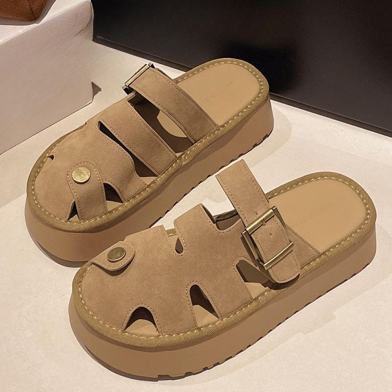 

Обувь на толстой подошве Вьетнамки Новые Пляжные Туфли с отверстиями и Сандалии 40 хаки