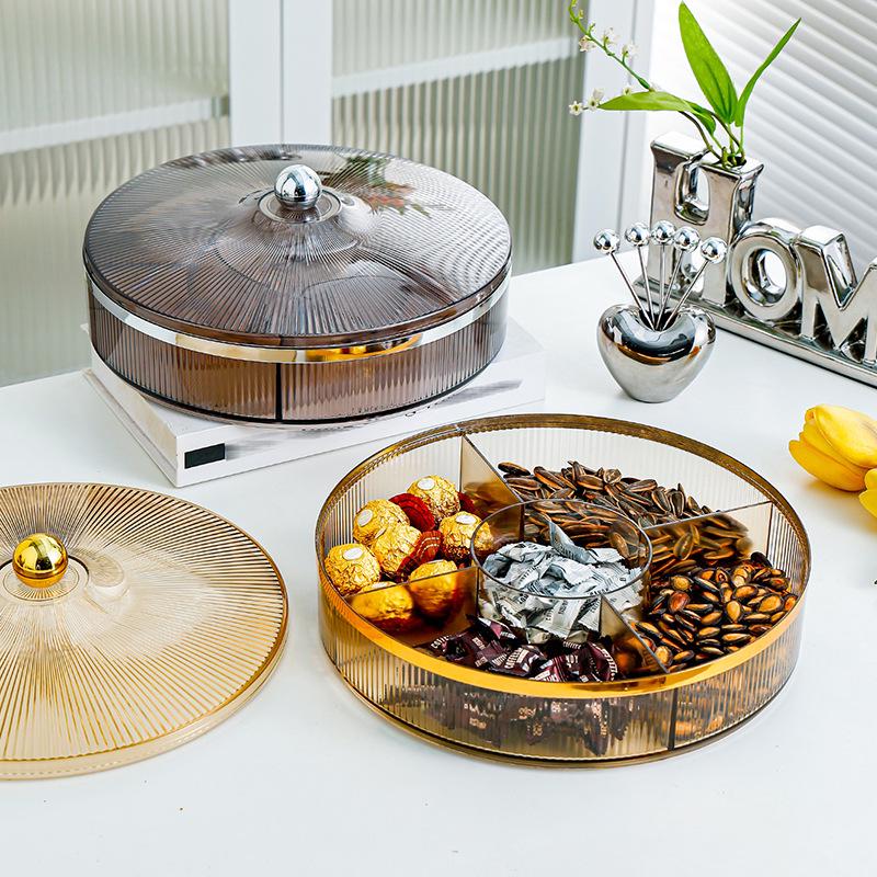 Elegant Multi-Compartment Snack Tray: Dried Fruit, Candy, and More for Living Room or Guest Reception.