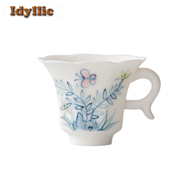 55ml Handbemalte Blau-Weiße Schmetterlingsohr-Teetasse Elegante Teeschale Kännchen Teeprobe Riechbecher Jianzhan Meistertassen Tee