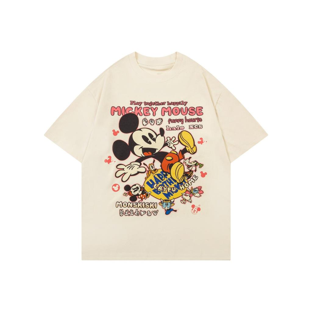 Mickey Mouse Shortsleeved Tshirt Pure Cotton Loose Breathable Unisexs and Womens Trendy Versatile Top Summer